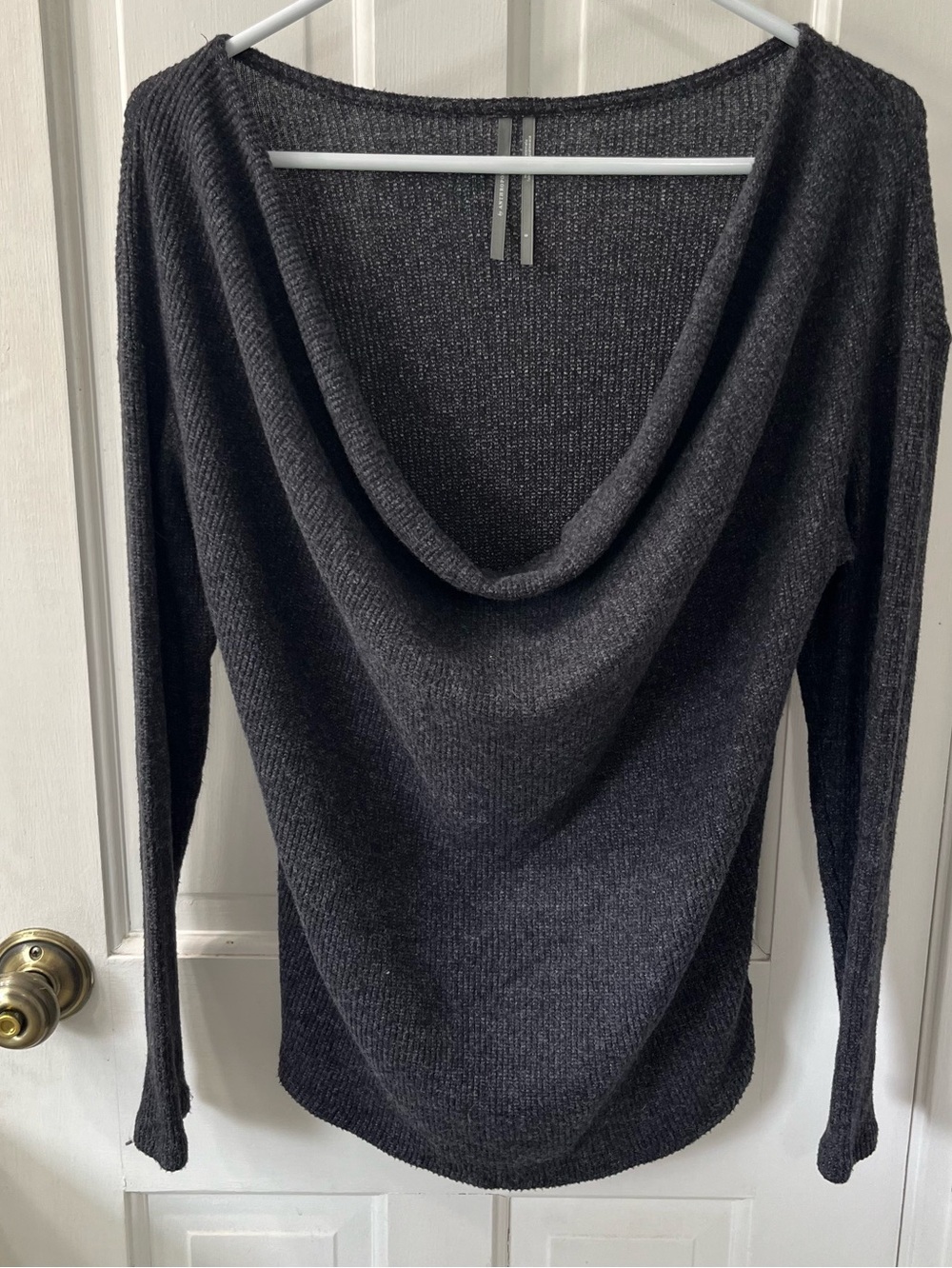 Anthropologie Off-the-Shoulder Draped Sweater in Charcoal